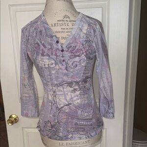 Purple Graphic Women's Top with 3/4 sleeves